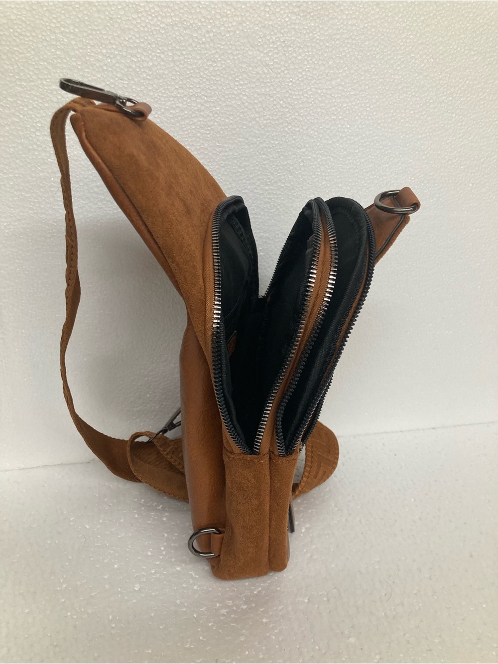 Suede Sling Belt Bag in Brown with Stud Detail - Picture 2 of 4